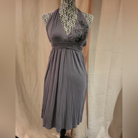 Chic Backless Gray Halter Dress - Picture 1 of 7